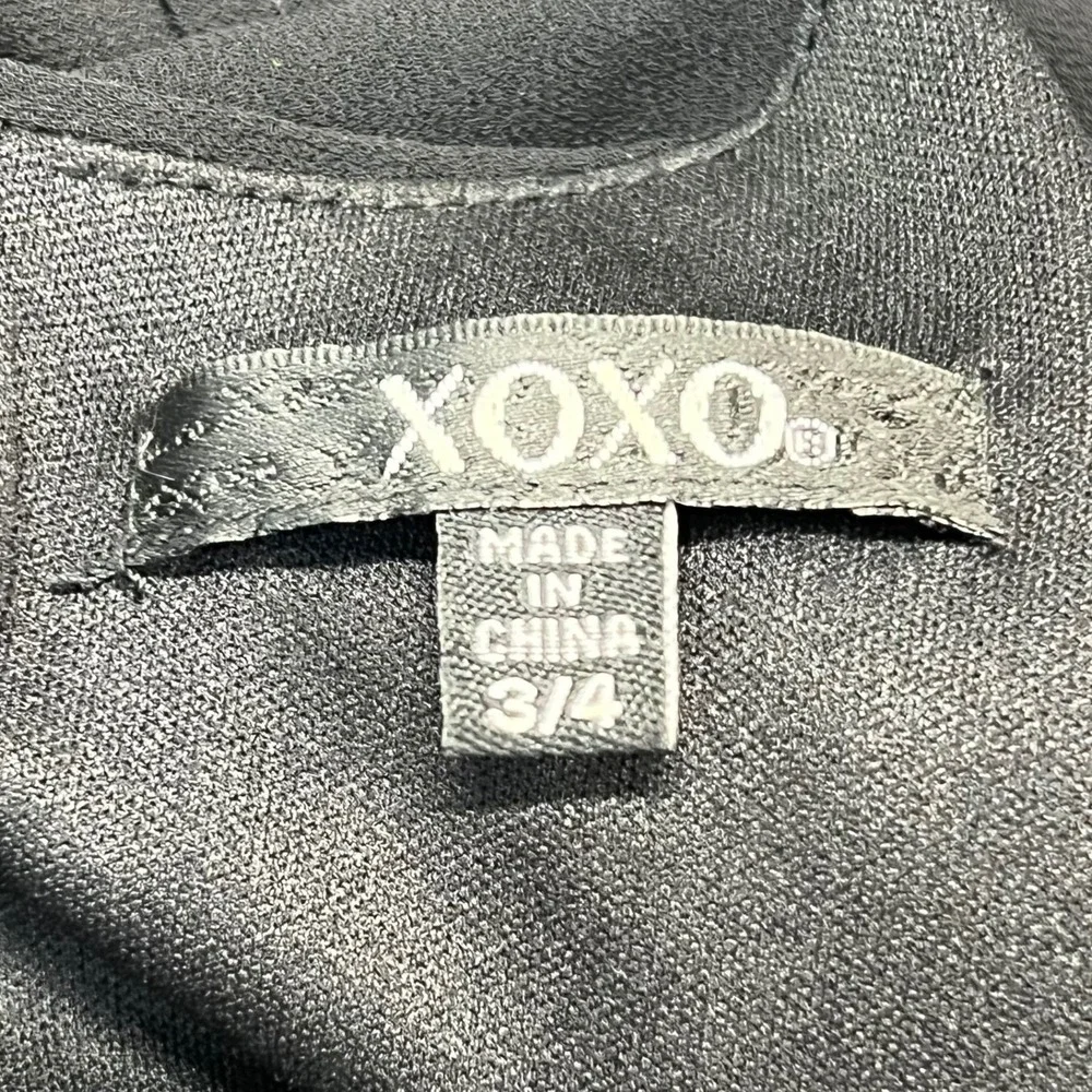 XOXO Flowy Black Beaded Waist Open‎ Back Mini Dress Party Cocktail Size 3/4